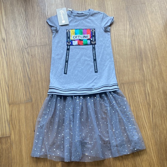 New Choupette Kids Girl Gray Cotton Colorful Accents Dress Size 8 - Picture 1 of 6